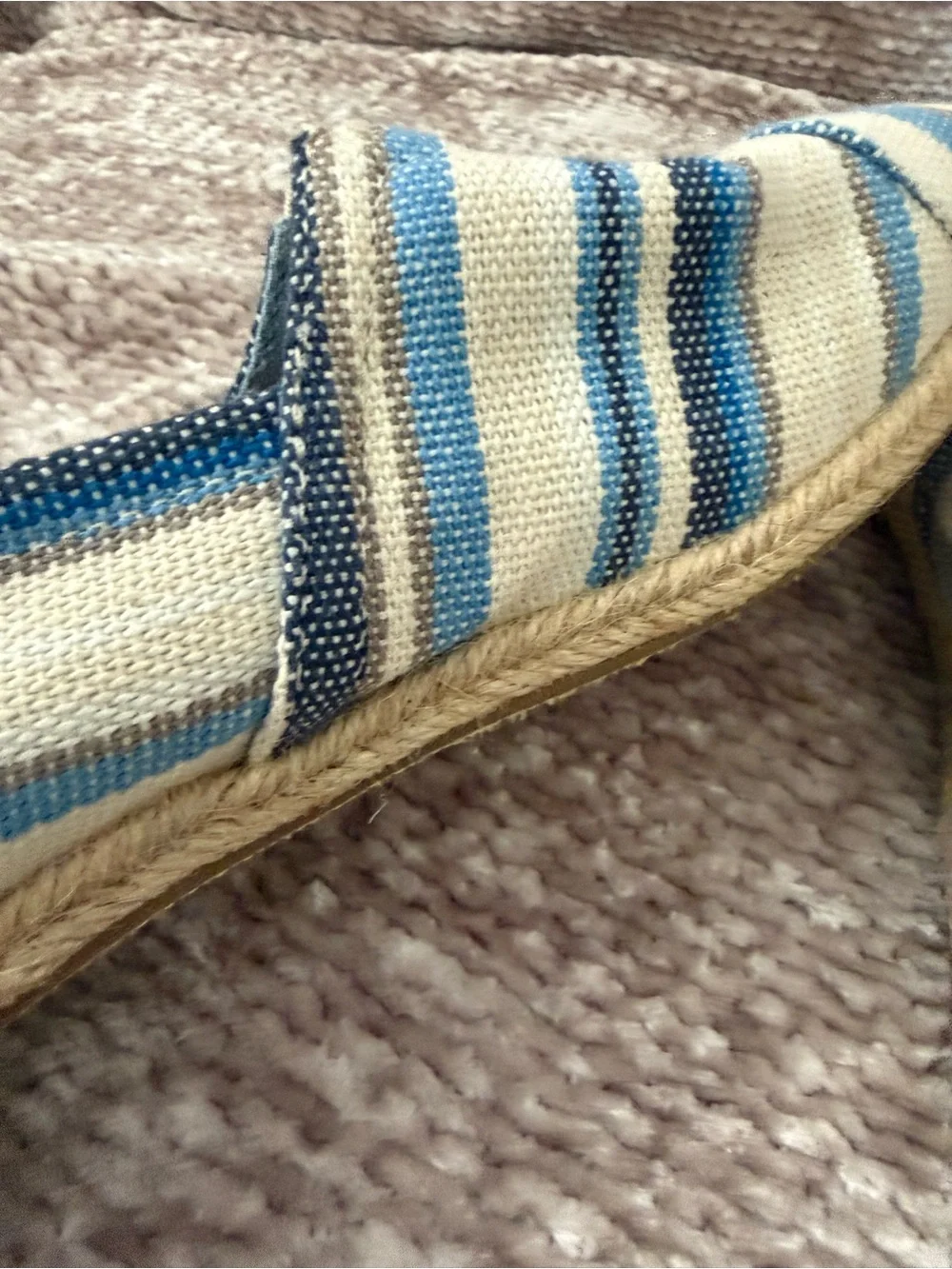 Toms Blue Off White Gray Striped Slip On Woven Texture Espadrilles Flats 7.5